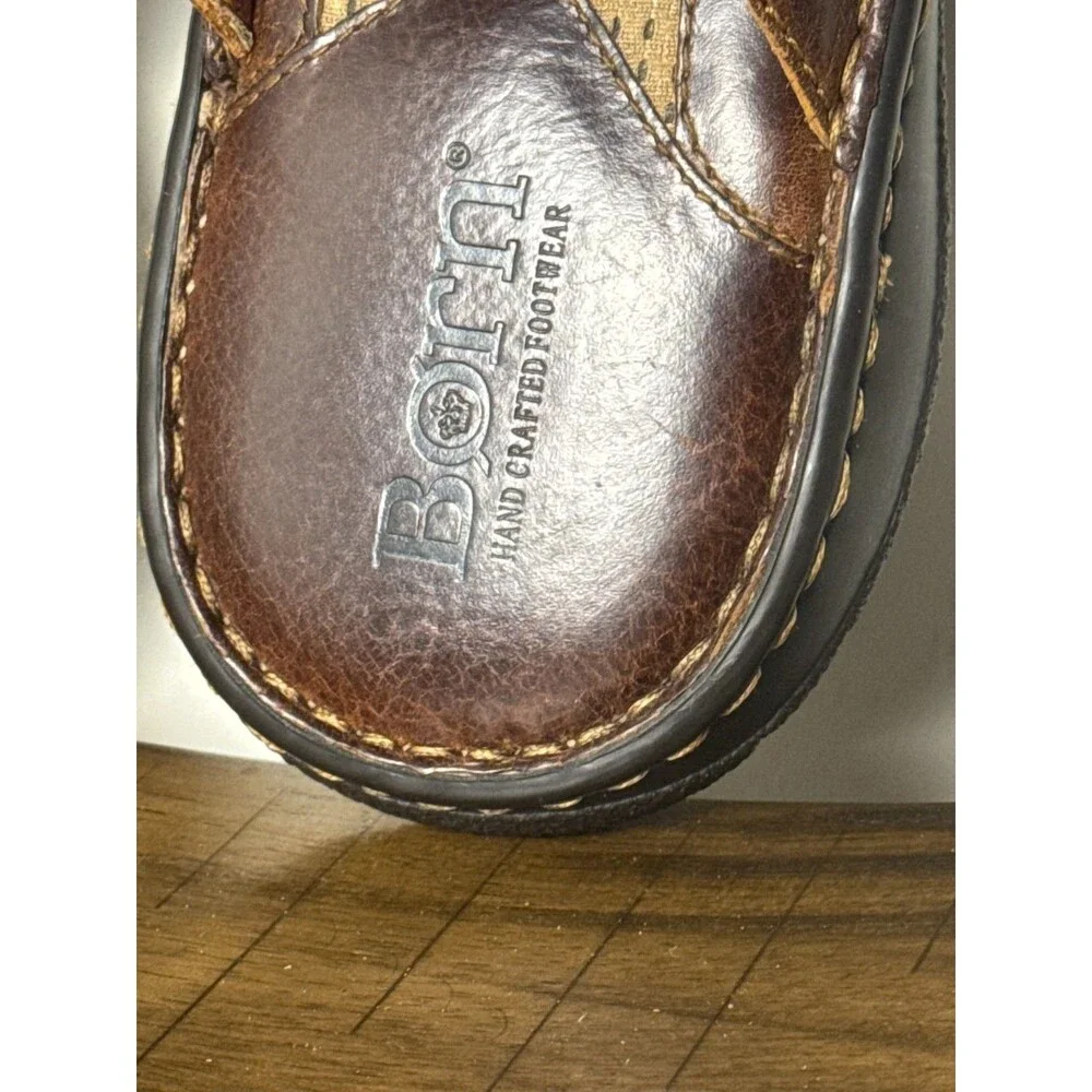 Born Men’s 14M Brown Leather Slide Sandals Comfort Cushioned Slip On